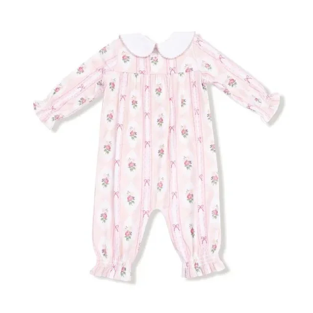 Ogee Lace Floral Smocked Romper with Peter Pan Collar