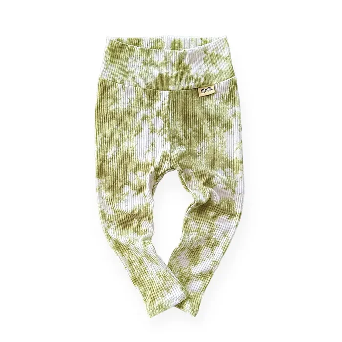 Olive Green Tie Dye Ribbed Leggings