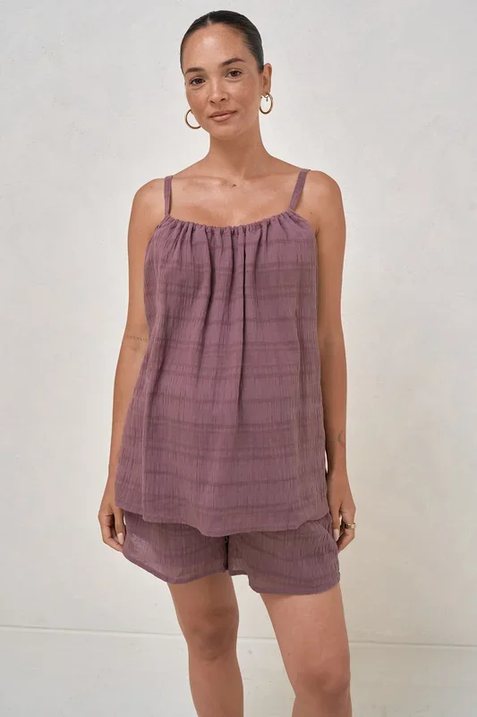 On A Whim Woven Tank – Aubergine