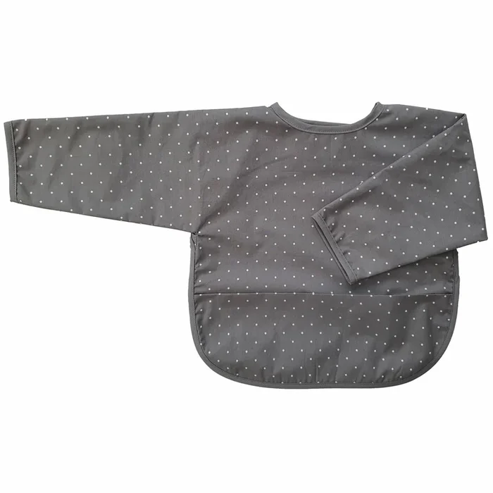Organic Baby Bib With Sleeves – Grey Dotty