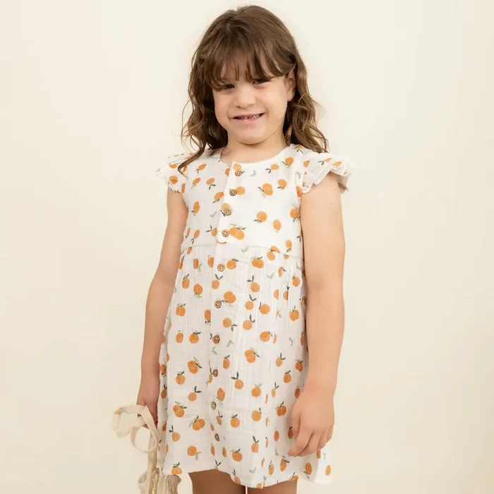 Organic Button Flutter Dress – Mandarin