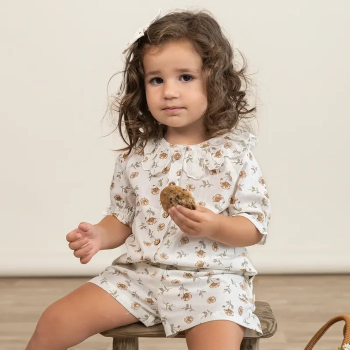 Organic Collared Puff Sleeve Top & Shorts Set – Fleur