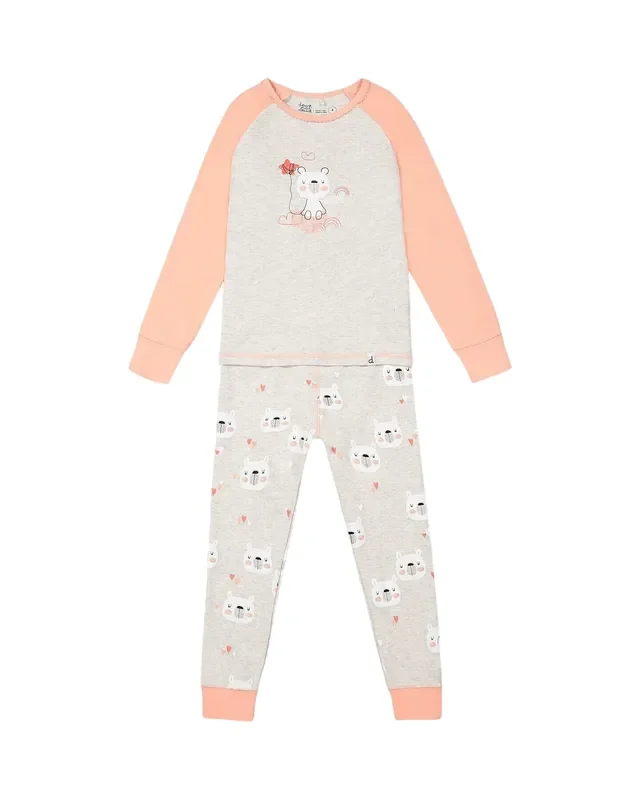 Organic Cotton Long Sleeve Printed Bears One Piece Pajama Oatmeal Mix