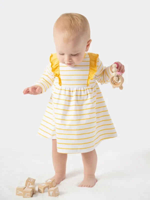 Organic Cotton Ruffled Dress – Orange Stripes