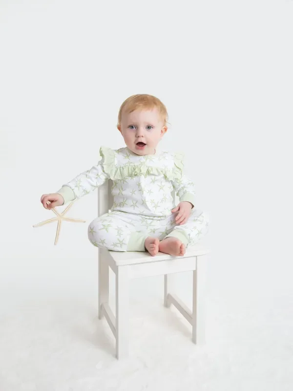 Organic Cotton Ruffled Romper – Green Starfish