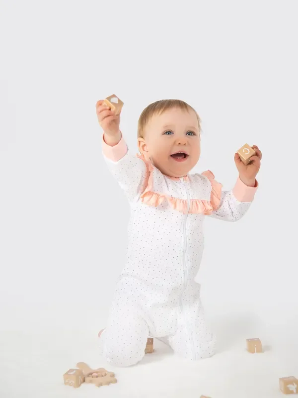 Organic Cotton Ruffled Romper – Pink Polka