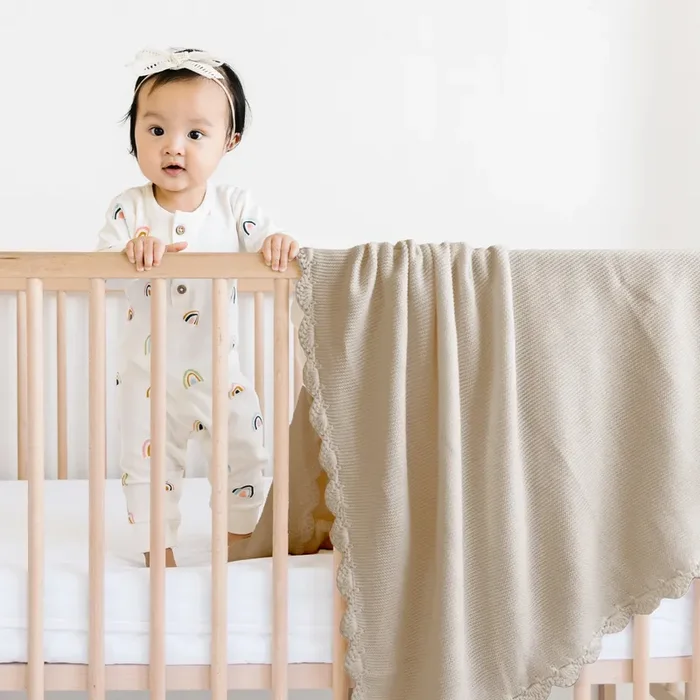 Organic Cotton Scalloped Baby Blanket – Beige