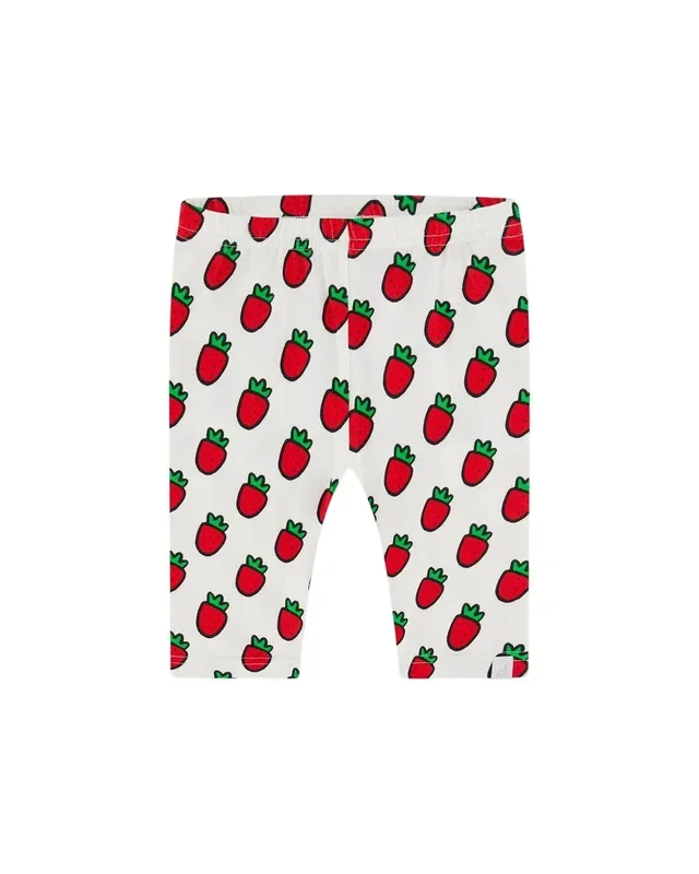 Organic Cotton Short Leggings White Printed Pop Strawberry