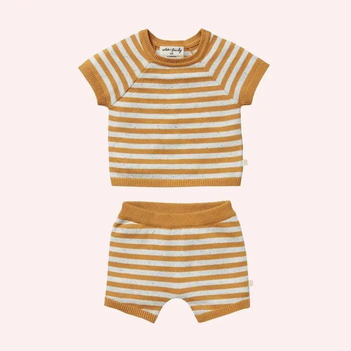 Organic Knitted Set – Golden Wave Stripe