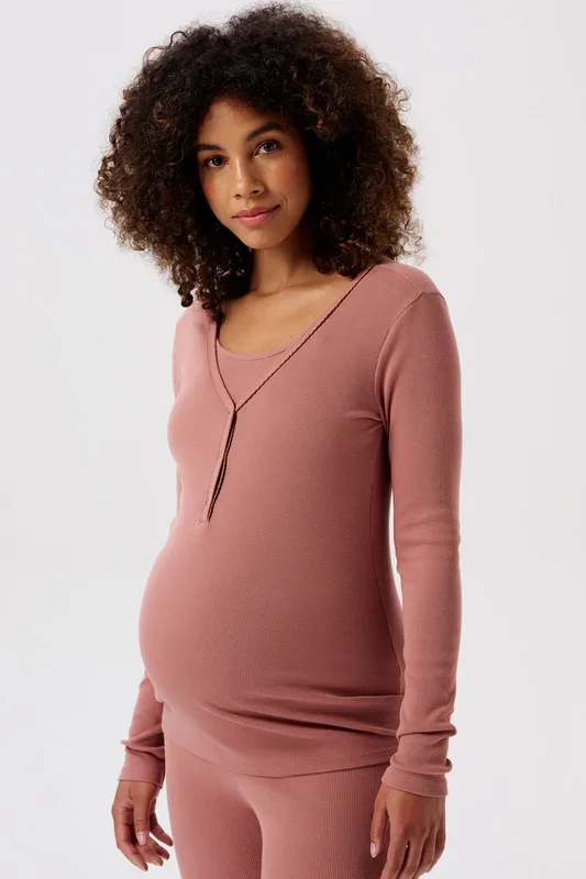 Organic Ripp Umstands- und Stillshirt langarm terracotta