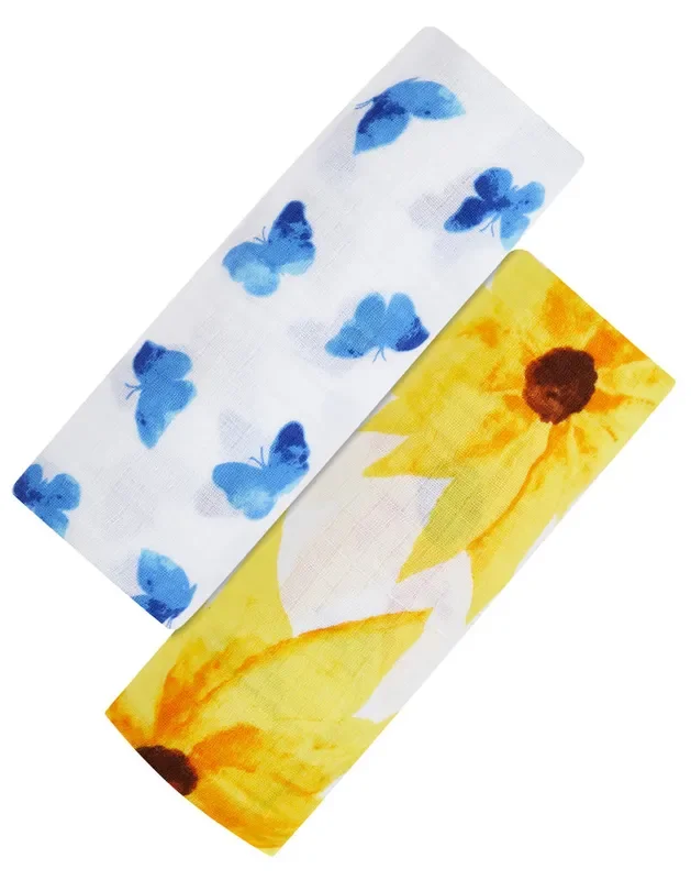 ORGANIC SWADDLE SET – GLOWING GARDEN (Sunflower + Blue Butterfly)