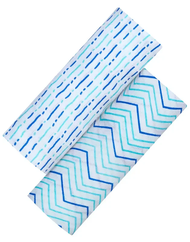 ORGANIC SWADDLE SET – SHADES OF BLUE (Chevron + Dotty)