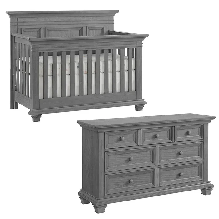 Oxford Baby Weston 2 Piece Nursery Set – Convertible Crib + & 7 Drawer Dresser in Dusk Gray