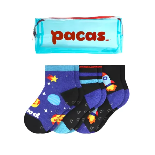 Pacas Toddler Gripper Socks 3 Pack- Space