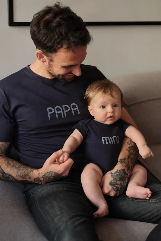 PAPA & MINI Organic Partner Look T-Shirt & Body Set navy