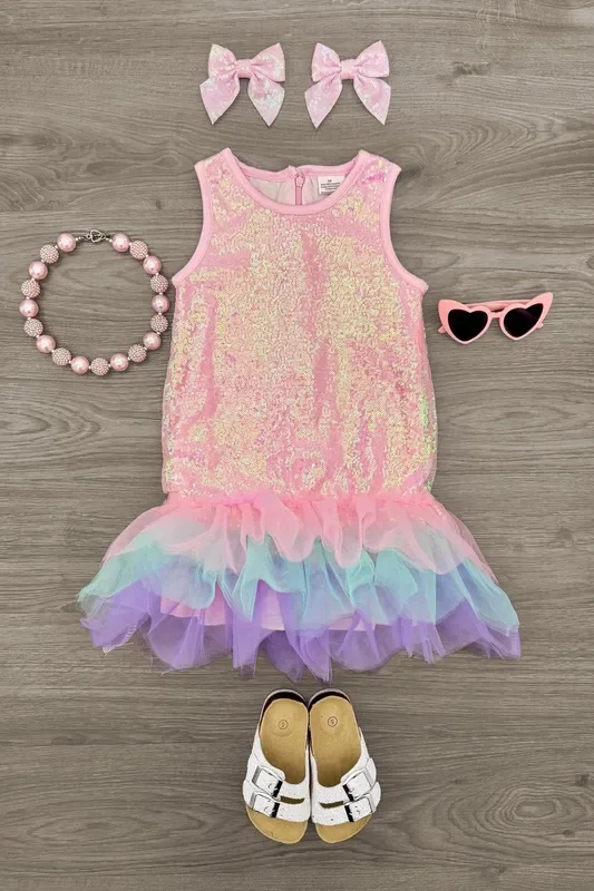 Pastel Pink Sequin Tutu Tank Dress