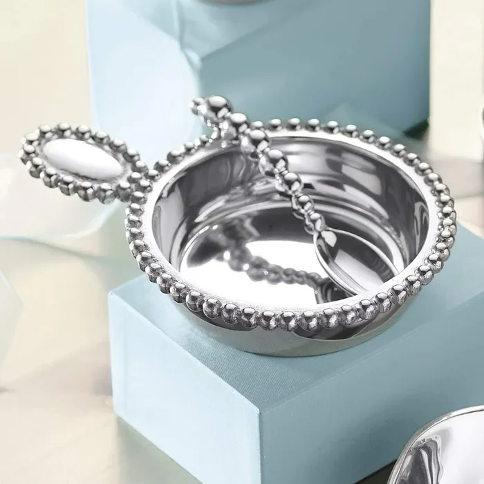 Pearled baby porringer and spoon set