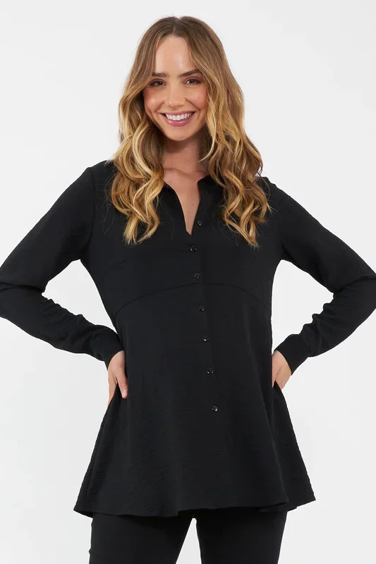 Peplum maternity and nursing blouse, black