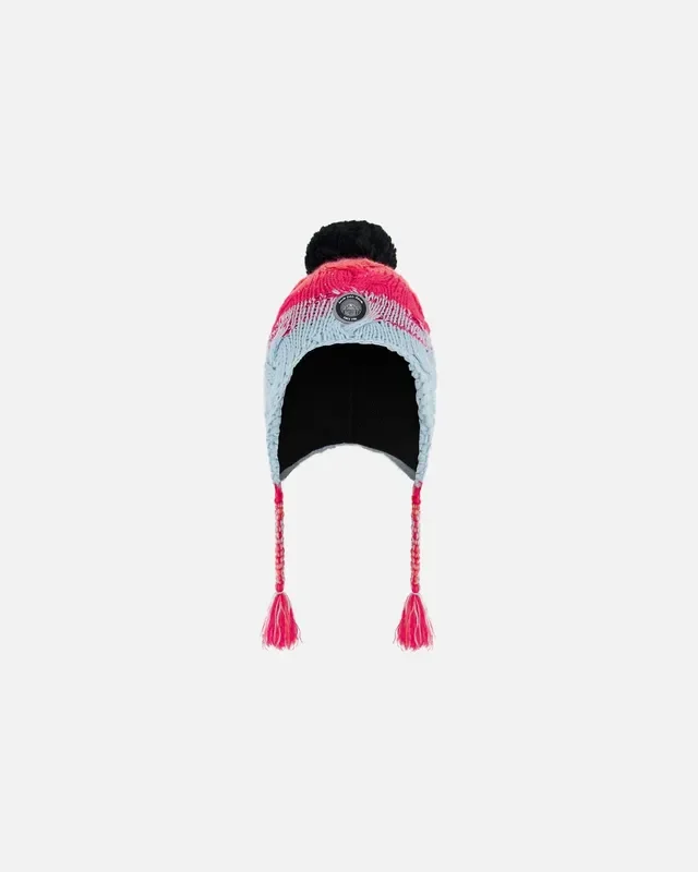 Peruvian Knit Hat Gradient Blue, Coral And Fuschia by Deux par Deux