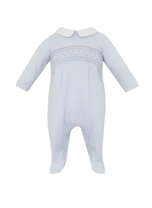 Petit Bebe Knit Light Blue Smocked Footie
