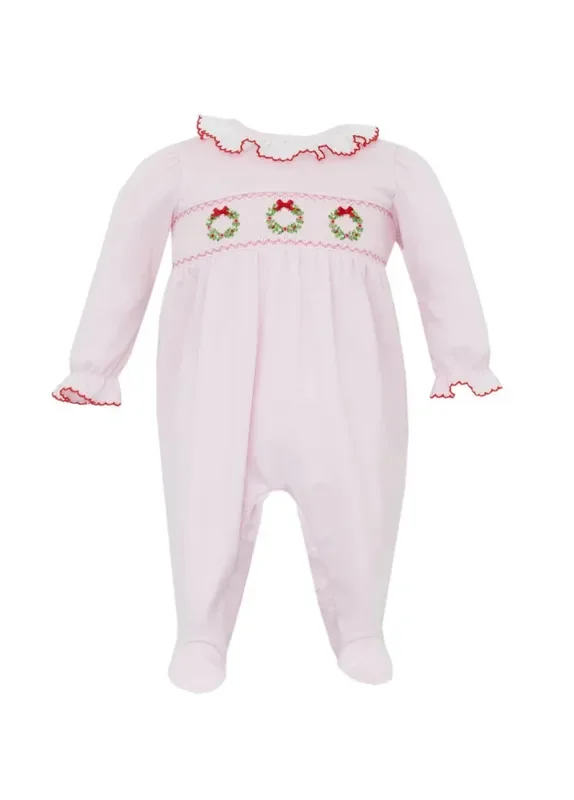 Petit Bebe Pink Knit Wreath Footie