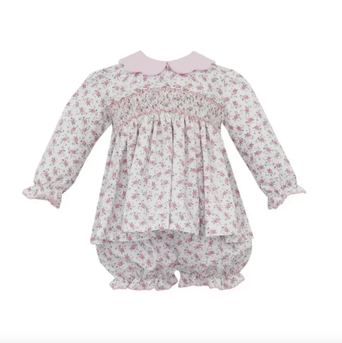 Petite Bebe Jasmine Pink English Garden Floral Scallop Collar Bloomer Set