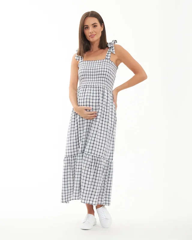 Phoebe Smocked Dress White / Navy