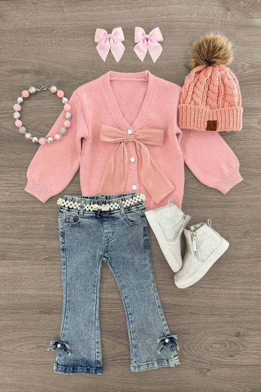 Pink Bow Sweater Cardigan