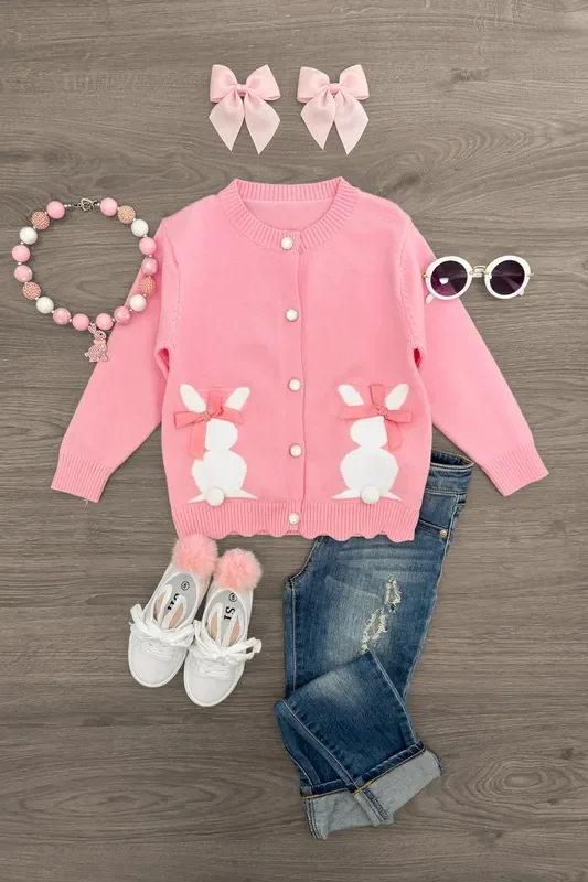 Pink Bunny Sweater Cardigan
