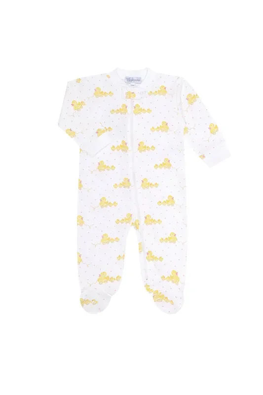 Pink Ducks Print Zipper Footie
