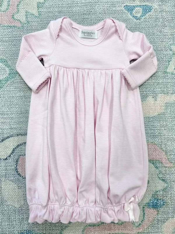 Pink Mini Stripe Lap Shoulder Gown with Pink Trim