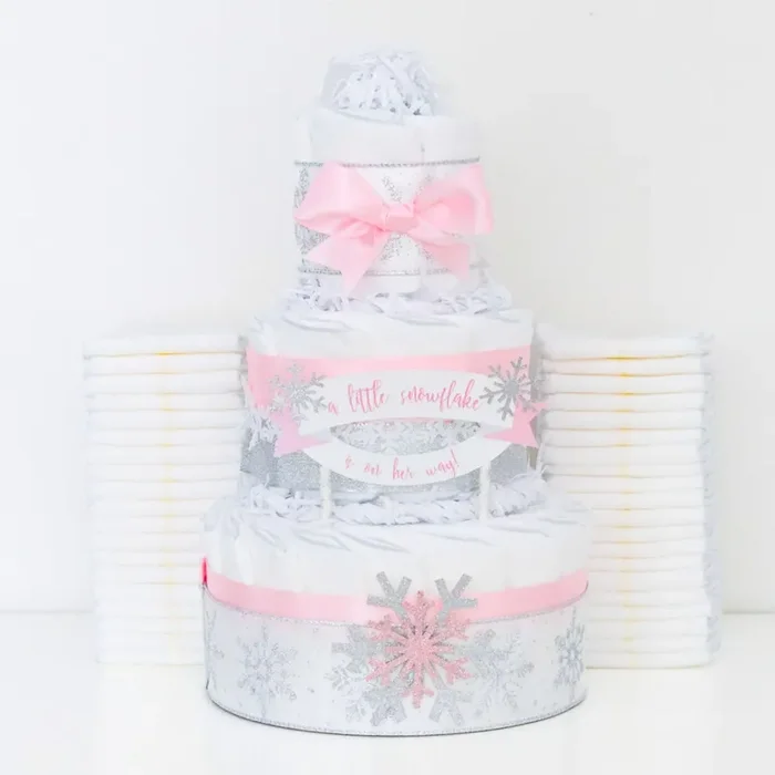 Pink Snowflake Diaper Cake