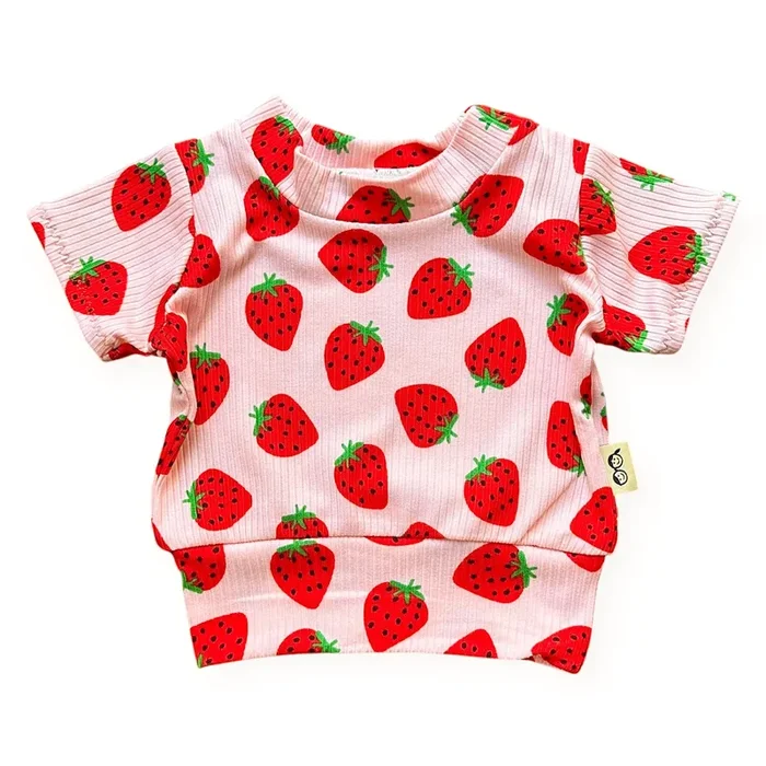Pink Strawberries Ribbed Top – Short, Long Or Sleeveless