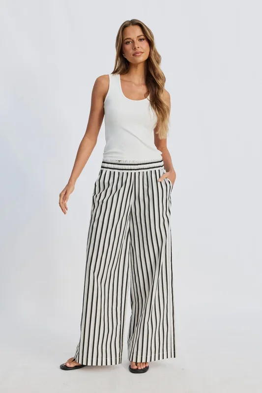 Piper Poplin Stripe Pant – White / Beige / Black
