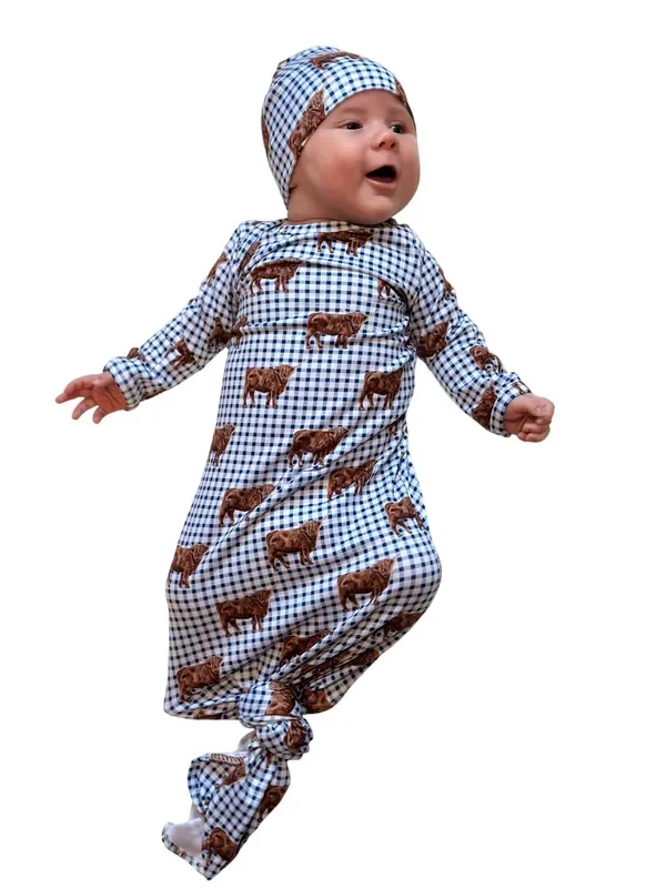 Plaid Highland Knotted Gown And Hat Set