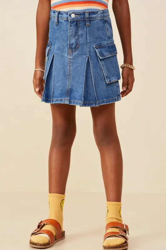 Pleated Cargo Skirt | Denim