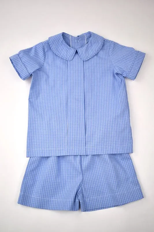 Pleated Top and Short Set, blue check