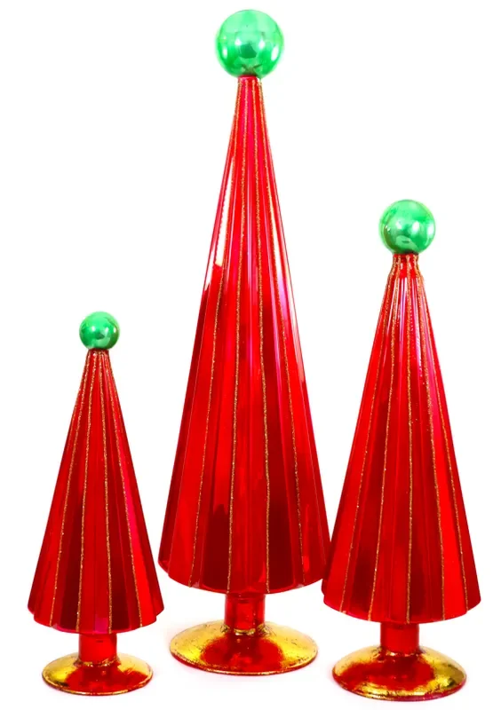 Pleated Treered Green Set Of 3