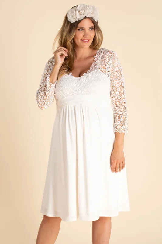 Plus size maternity wedding dress with boho floral lace