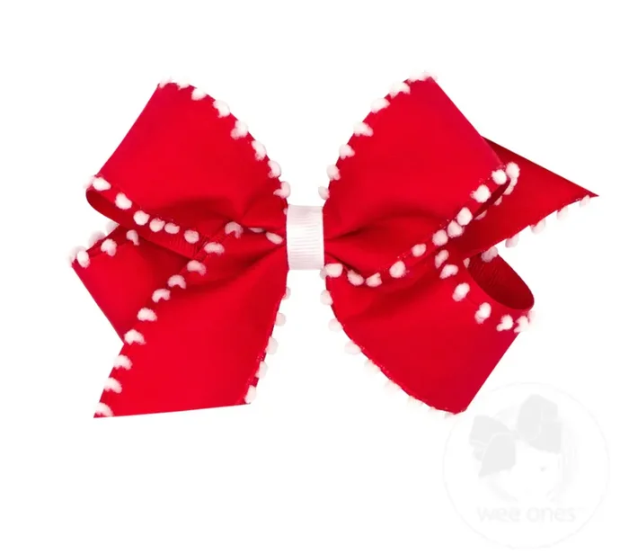 Pom Pom Grosgrain Bow | Red + White