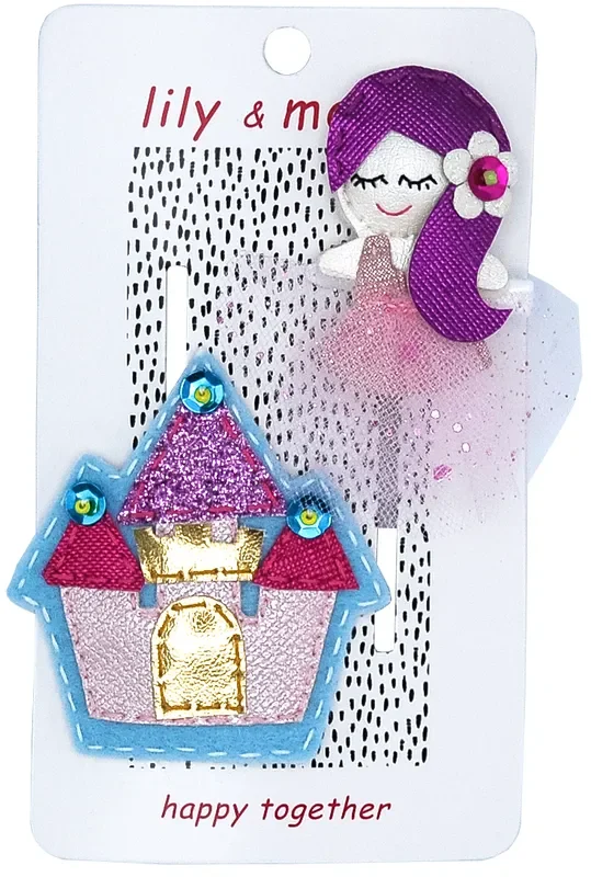Princess & Castle Hair Clips- Pink And Purple
