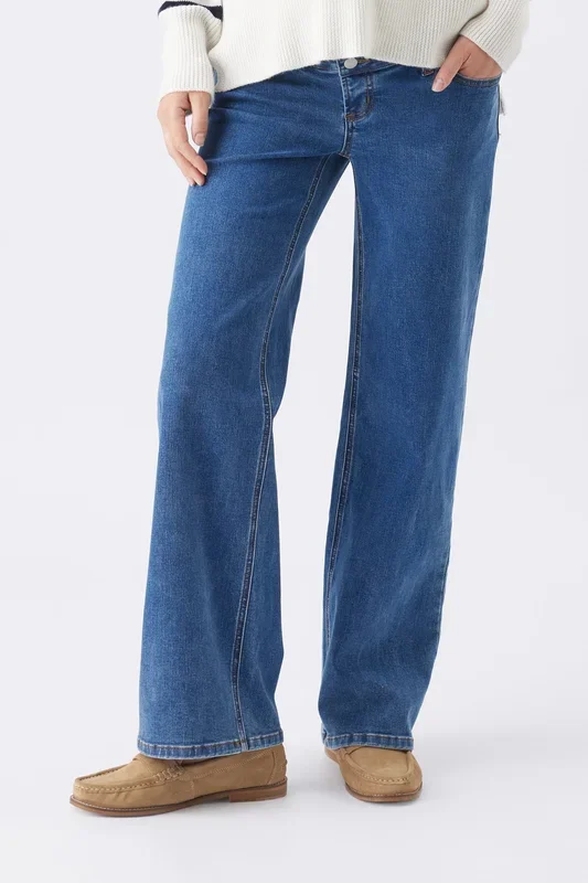 Relaxed Wide Leg Over-the-Bump Maternity Jeans Mid Blue