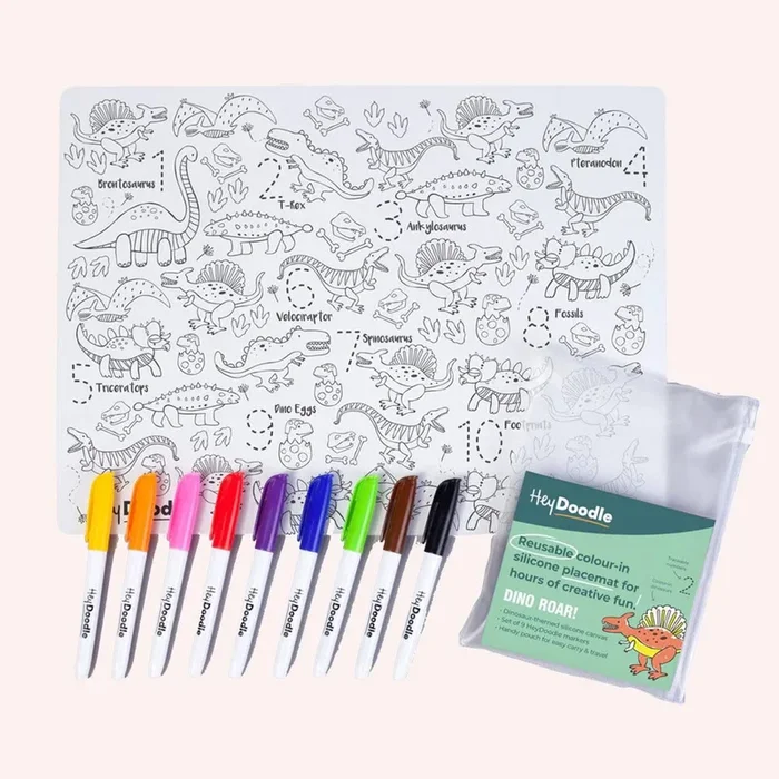 Reusable Colour In Placemat ABC – Dino Roar