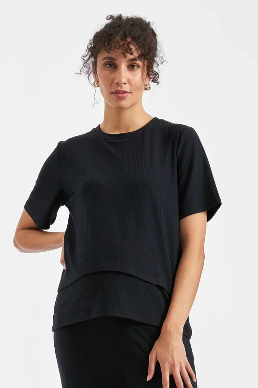 Ribb Double Layer Umstands- und Stillshirt schwarz