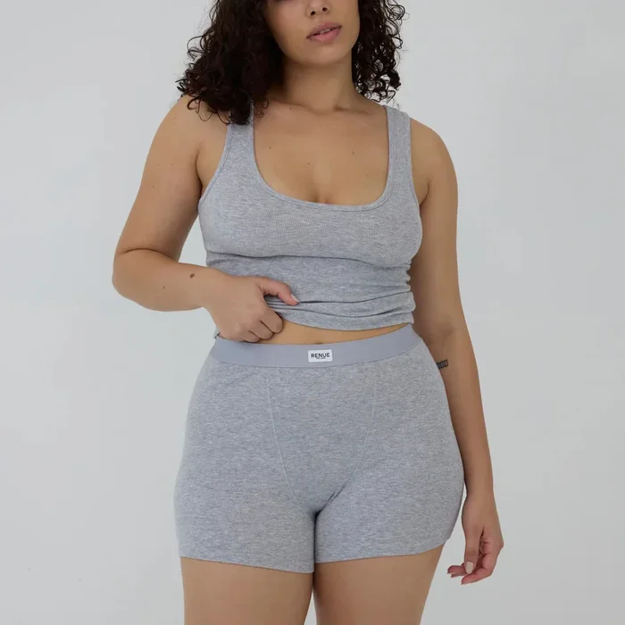 Ribbed Boyfriend Shorts – Grey