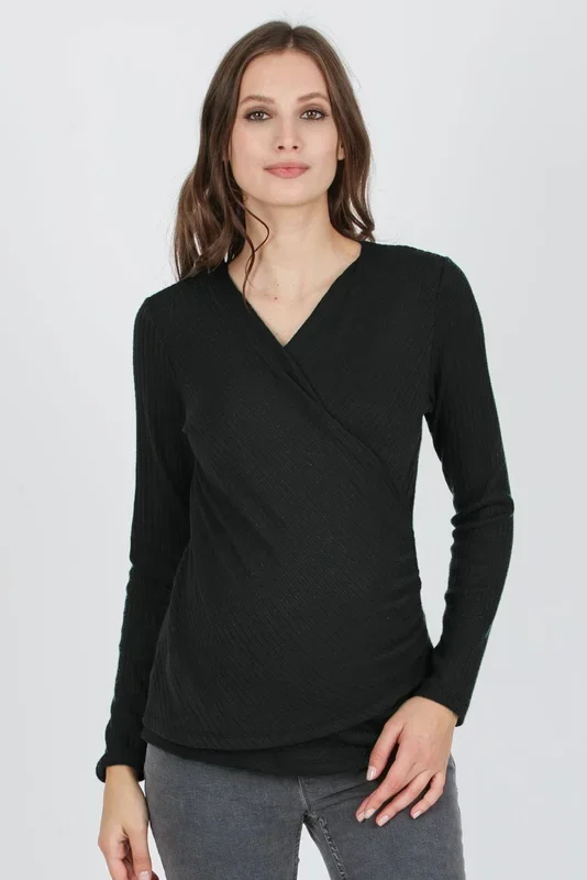 Ribbed Double Layer Umstands- und Stillshirt schwarz