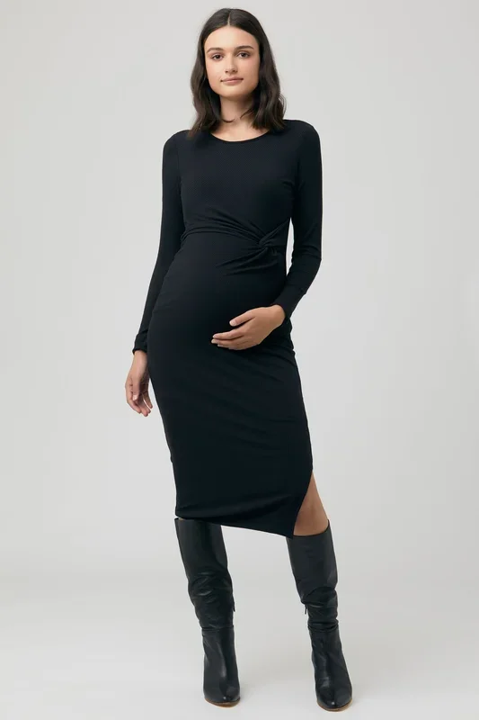 Ribbed Umstandskleid mit Knotendetail