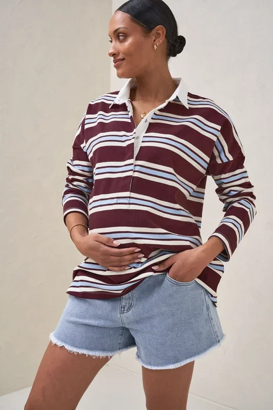 Right Here Rugby Top – Burgundy Stripe