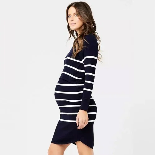 Ripe Maternity Valerie Up Down Nursing Sweater Dress Navy