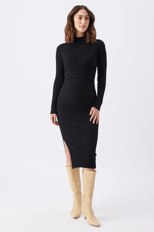 Rippstrick Umstands- und Stillkleid schwarz